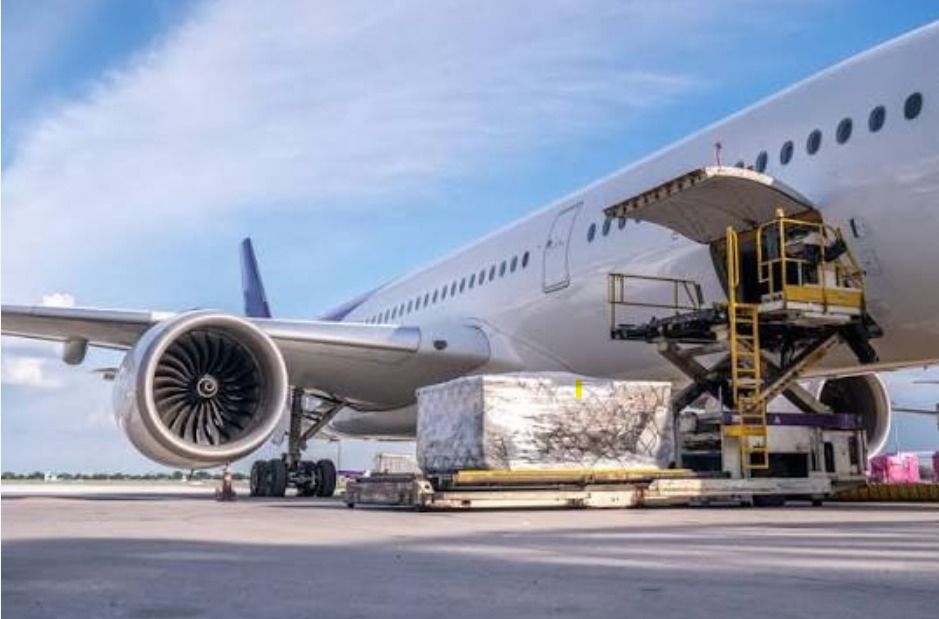 Cargo pallet being loaded into an aircraft hold